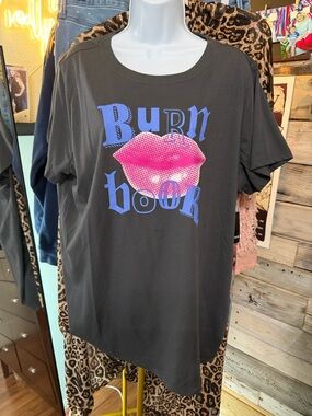torrid Black Graphic Tee with Pink Lips and Blue Lettering